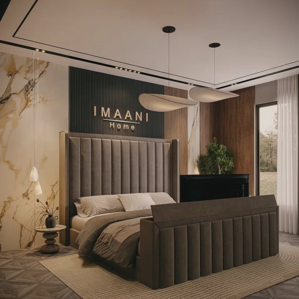 Diamond Grey Wingback TV Bed Frame