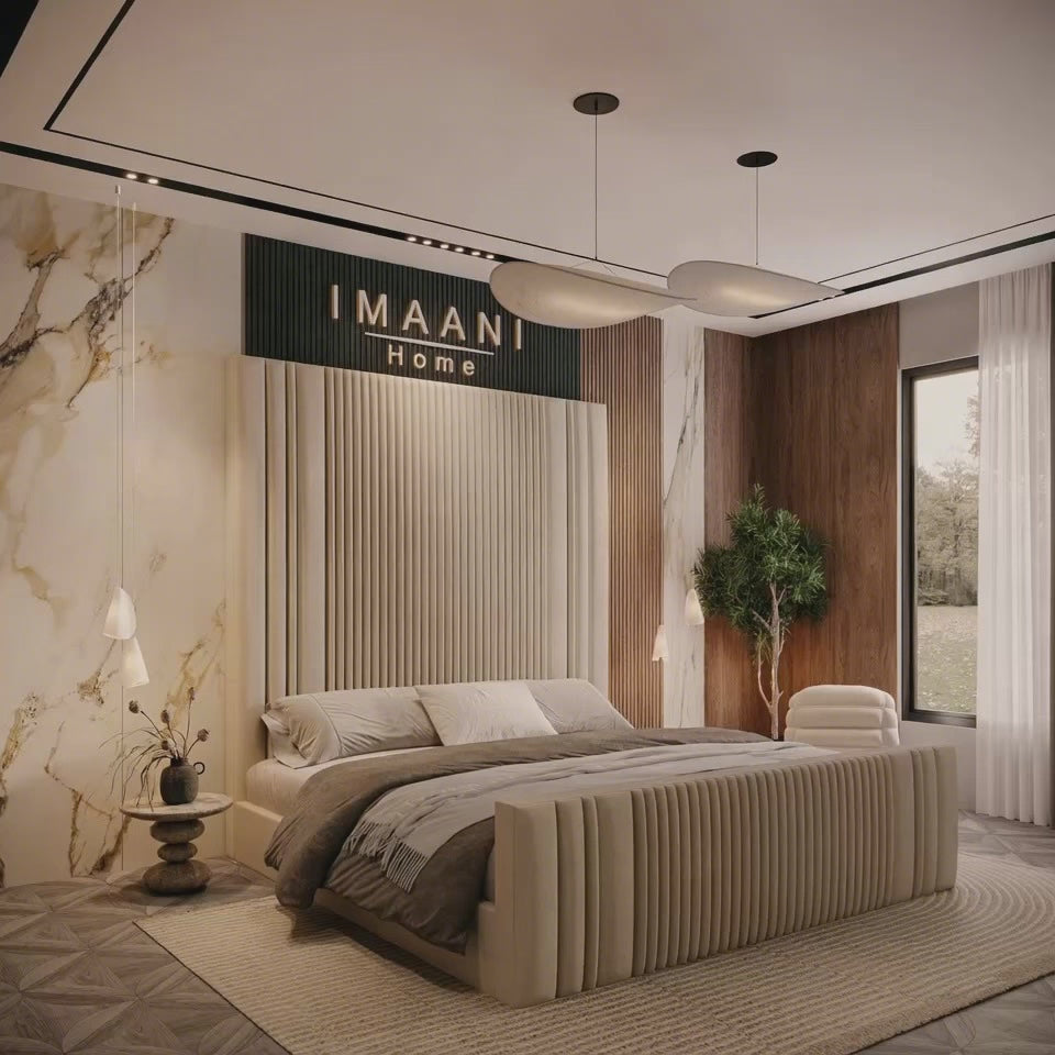Toronto Cream Upholstered High Headboard Bed Frame