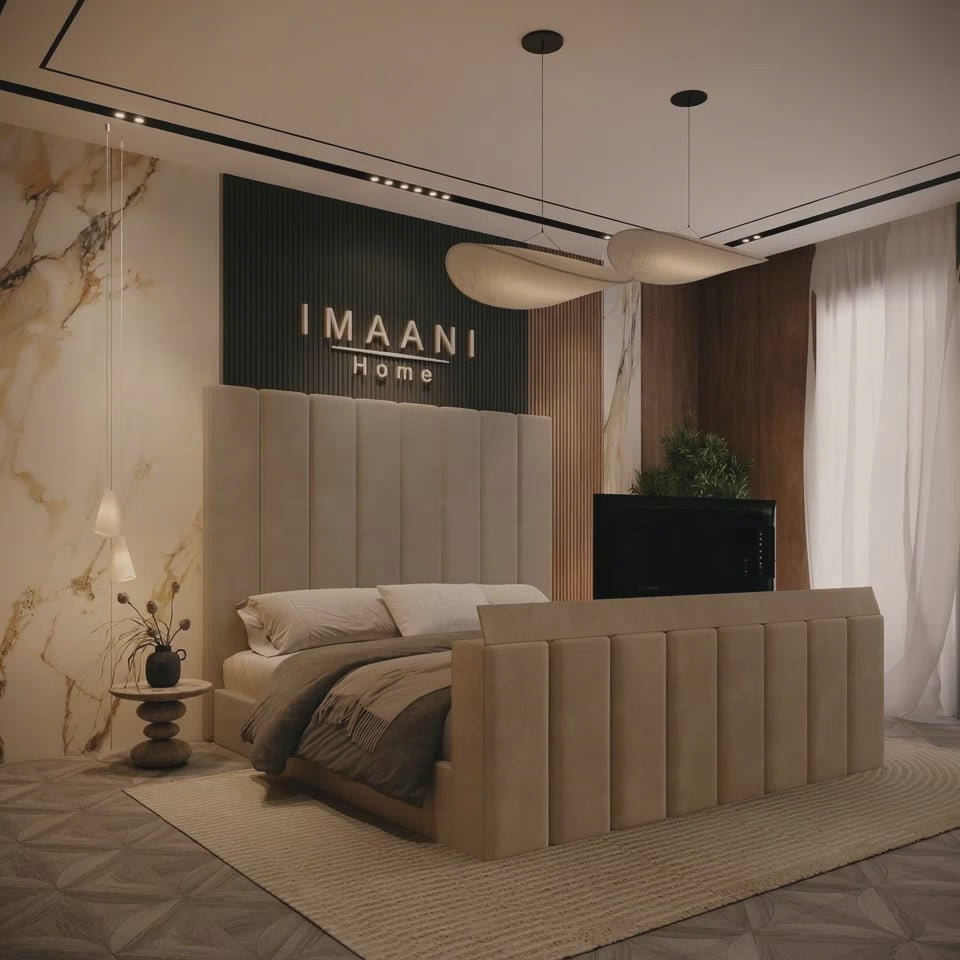 Adam High Headboard Upholstered TV Bed Frame